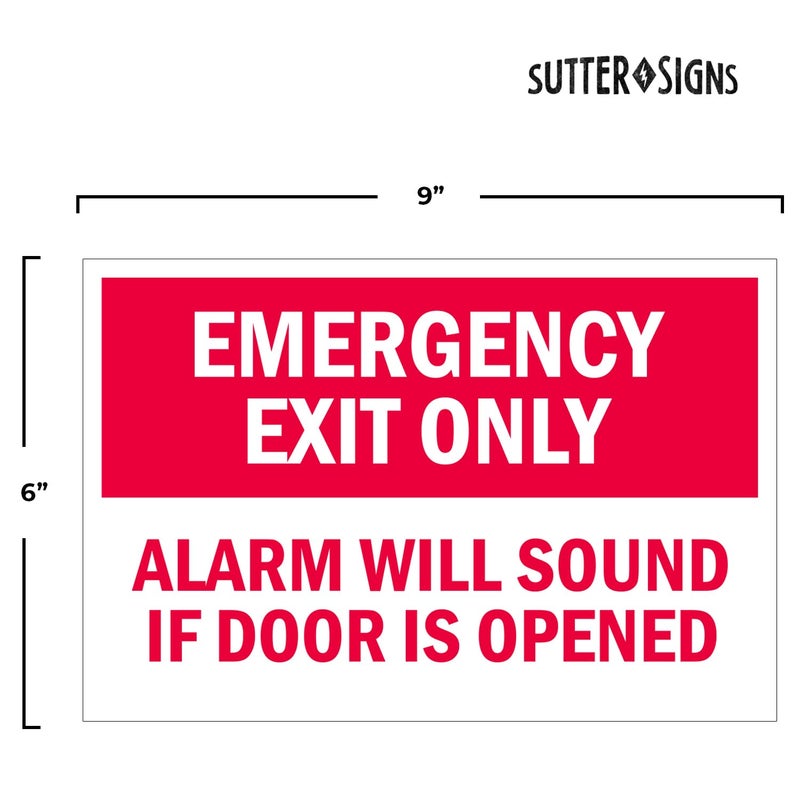 Sutter Signs 6pcs Emergency Exit Only Sign Stickers - Alarm Will Sound If Door Is Opened - Image 3